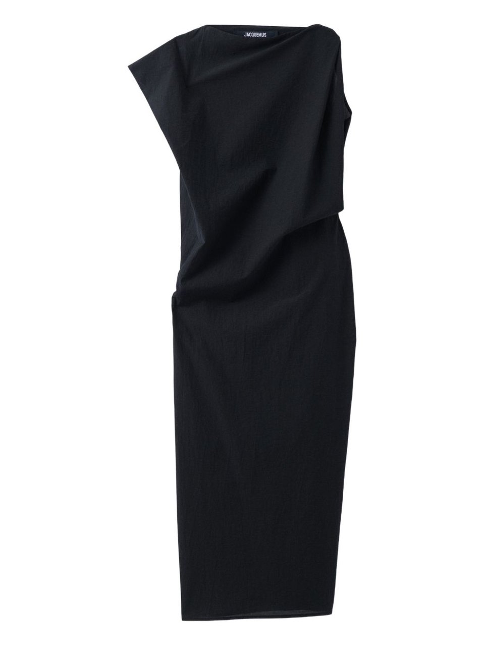Jacquemus La Robe Drap Asymmetrical Midi Dress Zwart