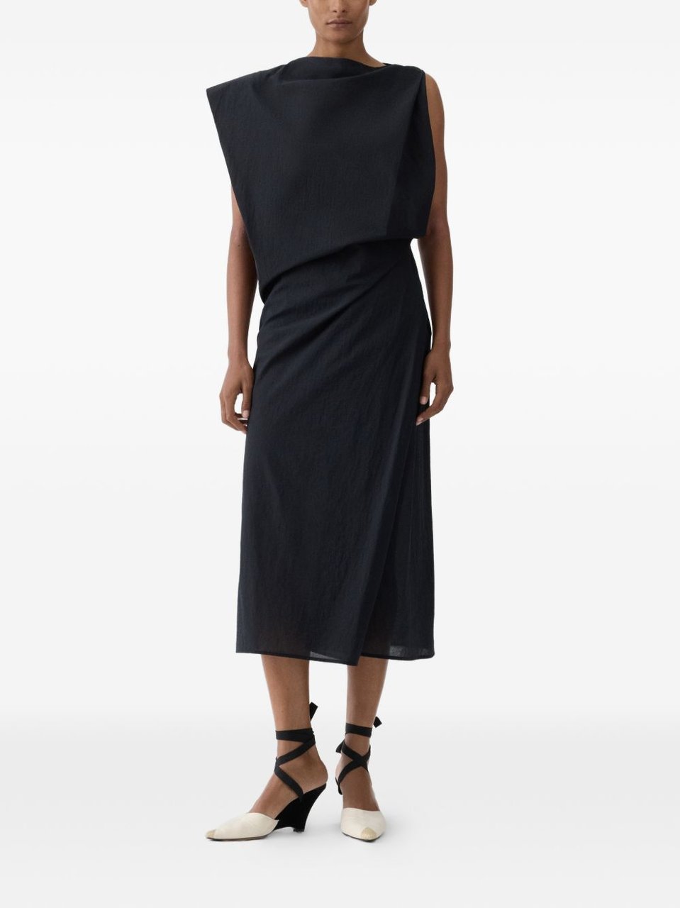Jacquemus La Robe Drap Asymmetrical Midi Dress Zwart