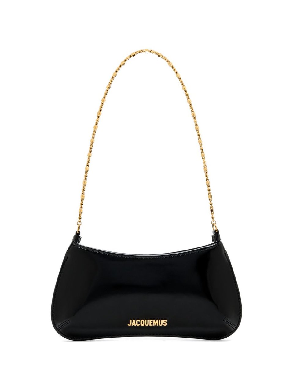 Jacquemus Rectangular Black Handbag with Gold Chain Strap Zwart