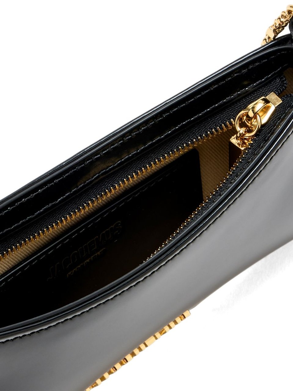 Jacquemus Rectangular Black Handbag with Gold Chain Strap Zwart