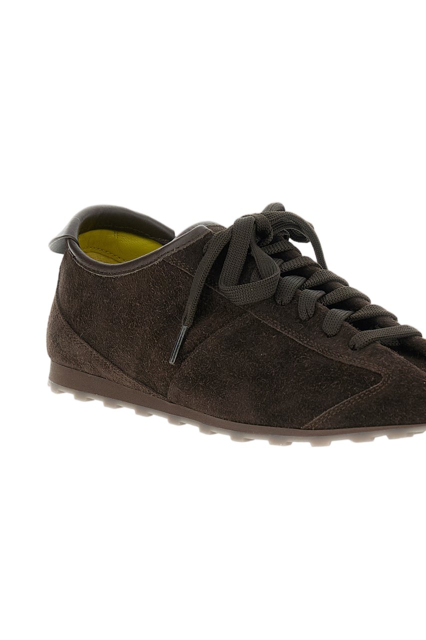 Jacquemus Rond-Carré Rubber Sole Sneakers in Water-Repellent Leather Bruin