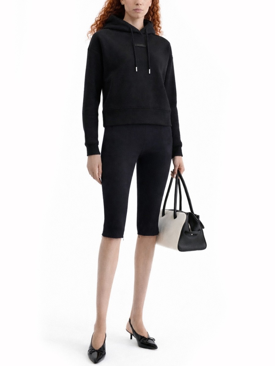 Jacquemus Grosgrain Black Cropped Minimalist Hoodie Zwart