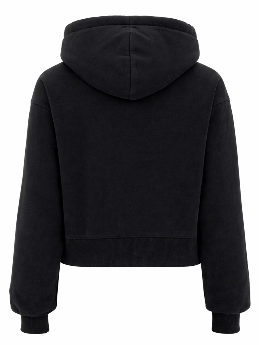 Jacquemus Grosgrain Black Cropped Minimalist Hoodie Zwart