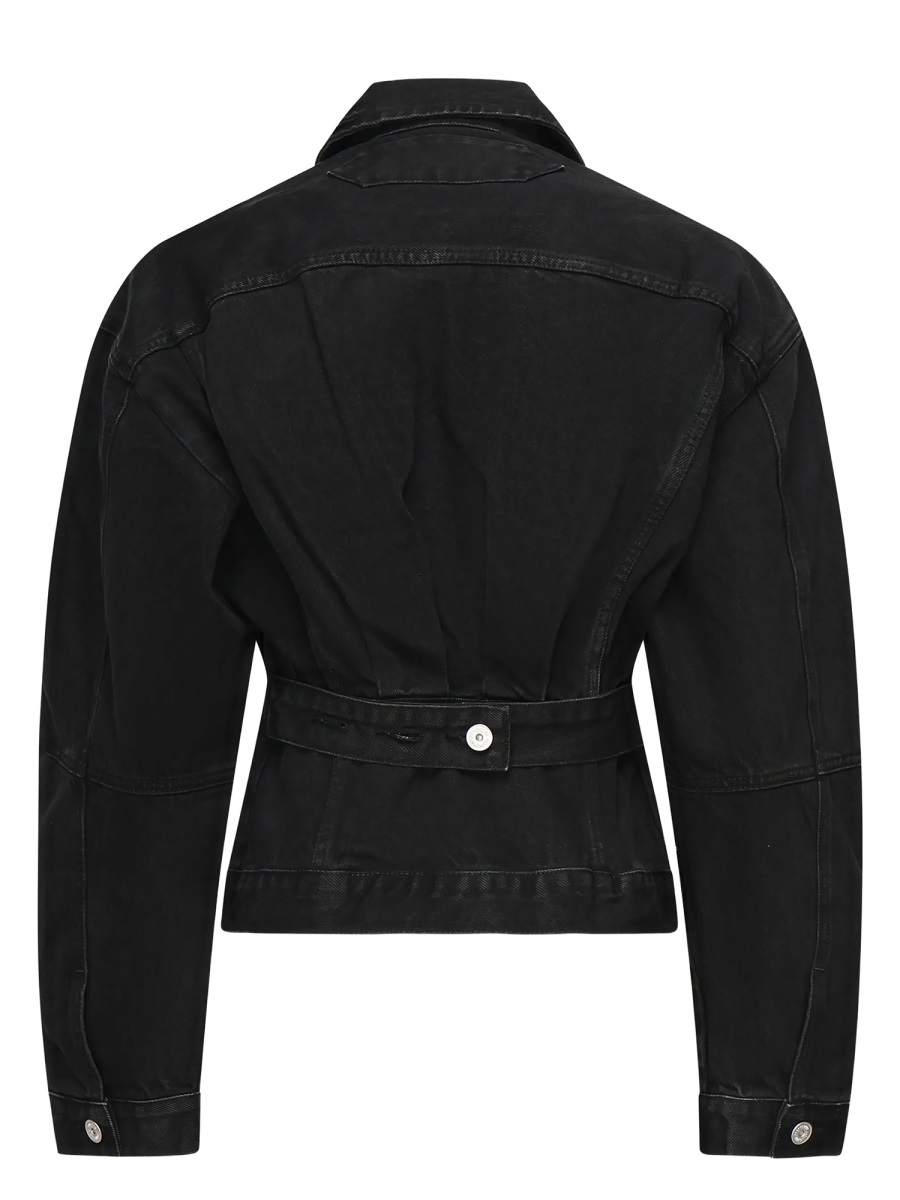 Jacquemus De-Nimes Cotton Cropped Back Cinched Denim Jacket Zwart