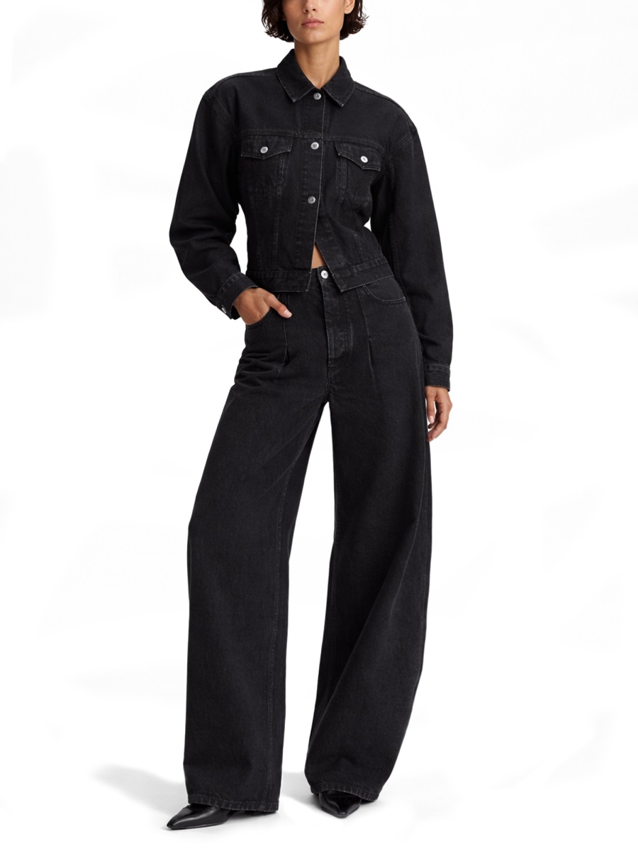 Jacquemus De-Nimes Cotton Cropped Back Cinched Denim Jacket Zwart