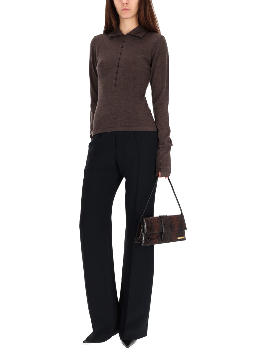 Jacquemus Brown Refined Knitted Polo Shirt Zwart