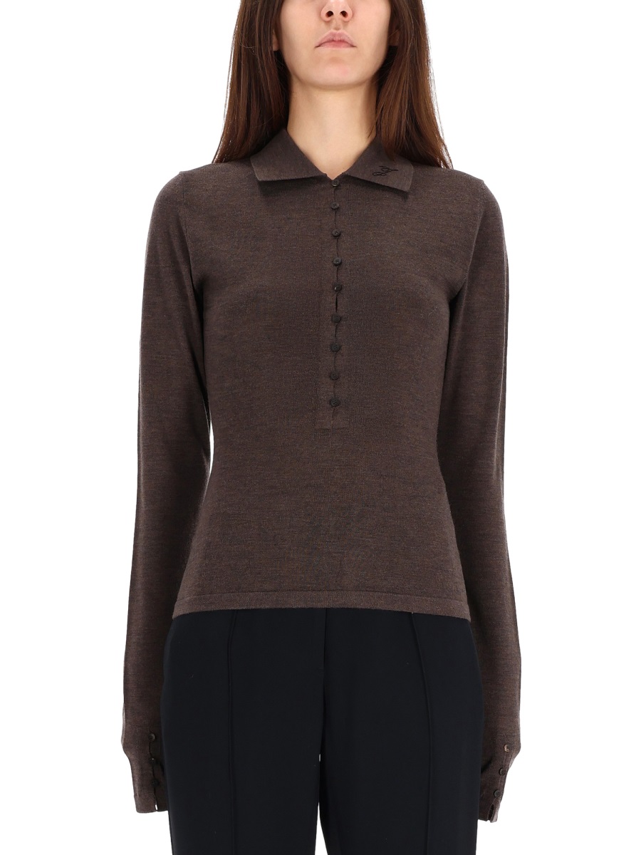 Jacquemus Brown Refined Knitted Polo Shirt Zwart