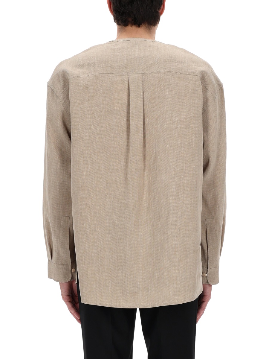 Jacquemus Neutral Pastro Loose Fitting Linen-Blend Shirt Grijs