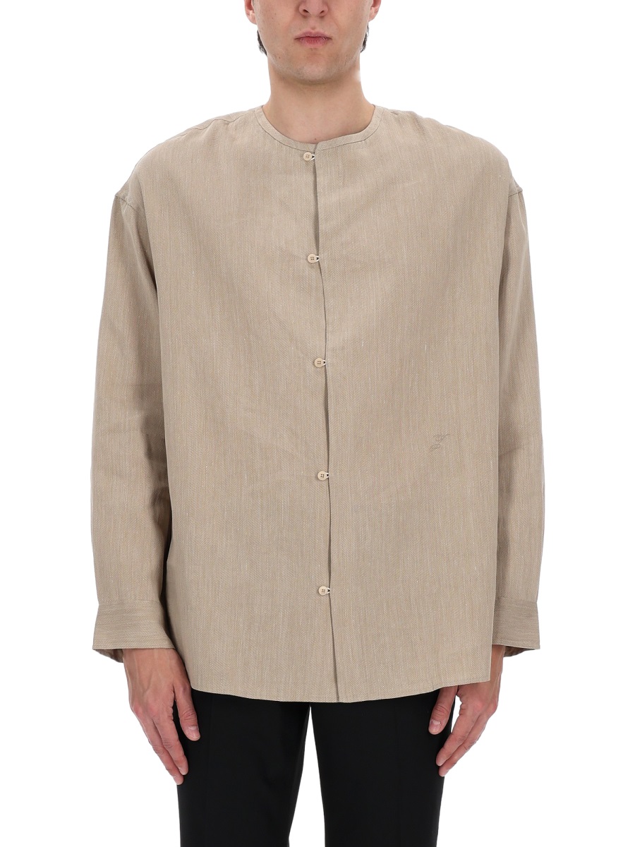 Jacquemus Neutral Pastro Loose Fitting Linen-Blend Shirt Grijs