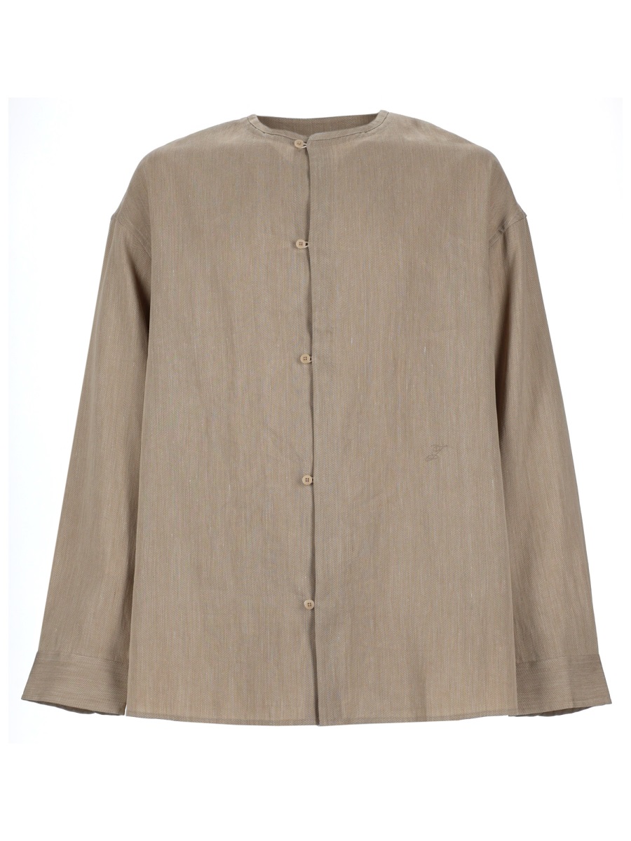 Jacquemus Neutral Pastro Loose Fitting Linen-Blend Shirt Grijs