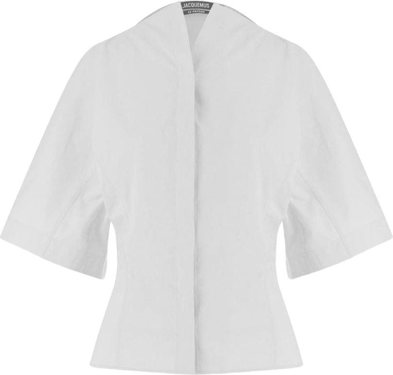 Jacquemus Cotton Poplin Shirt with Boat Neckline and Wide Sleeves Wit