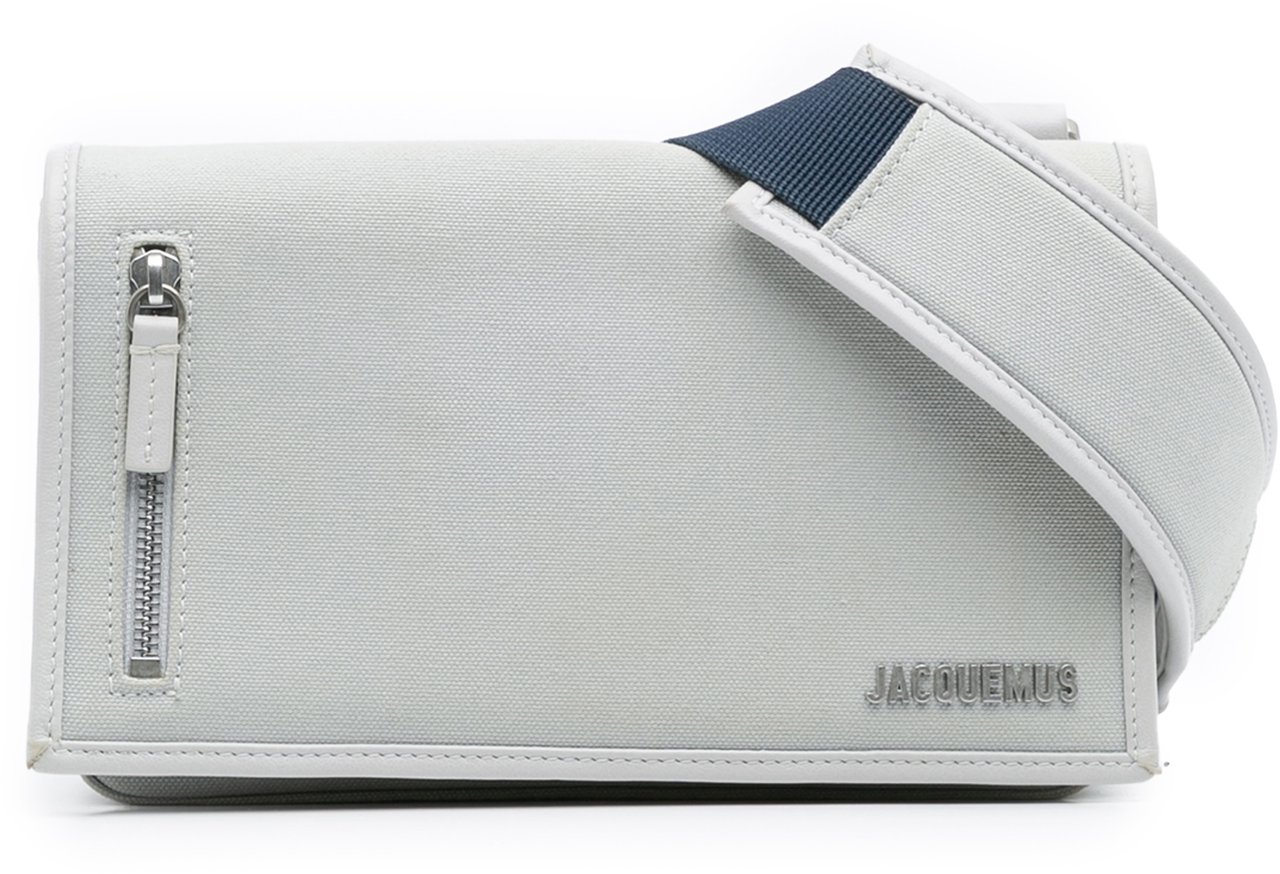 Jacquemus Mini Canvas and Leather Le Messageru Crossbody Grijs