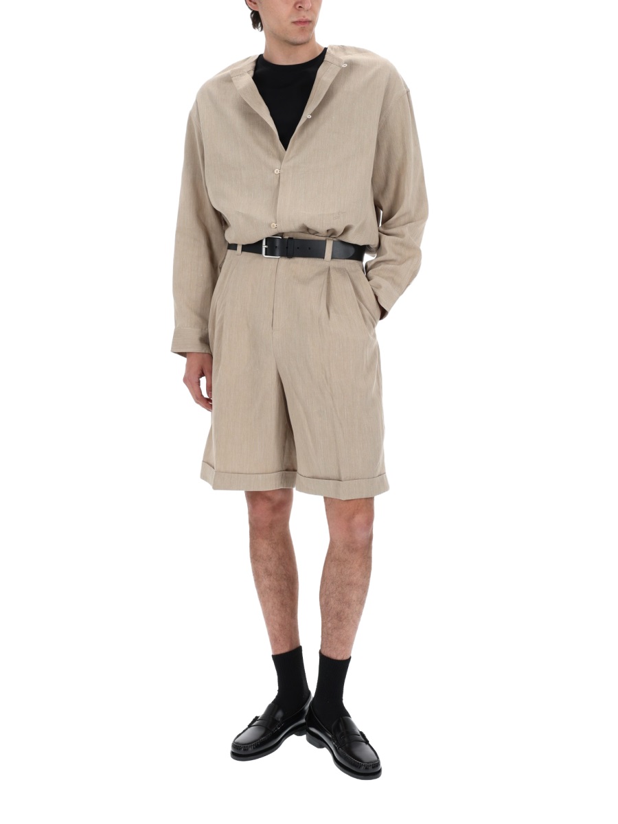 Jacquemus Pastro High-Waisted Pleated Tailored Shorts Neutraal