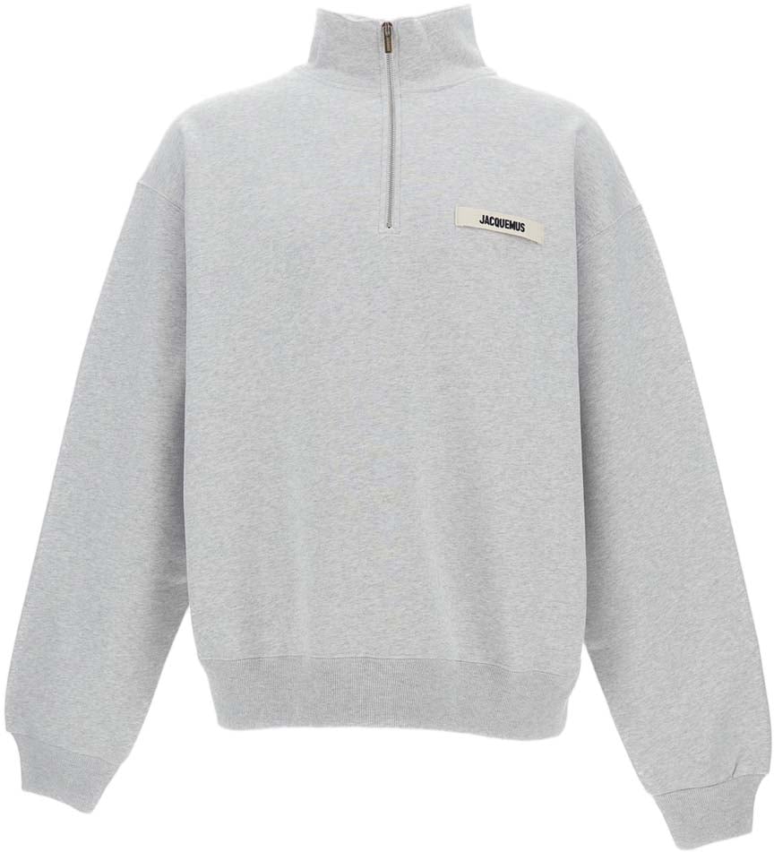 Jacquemus Grosgrain-Embellished Zip-Up Sweater in Soft Cotton Fleece Grijs