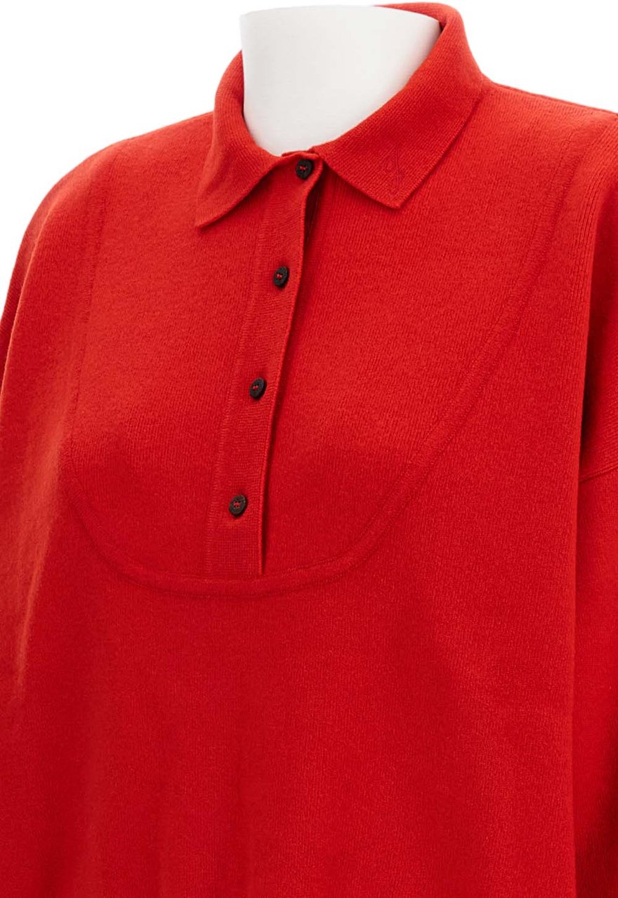 Jacquemus Heavyweight Virgin Wool And Cashmere Polo Sweater With Bib Panel Rood