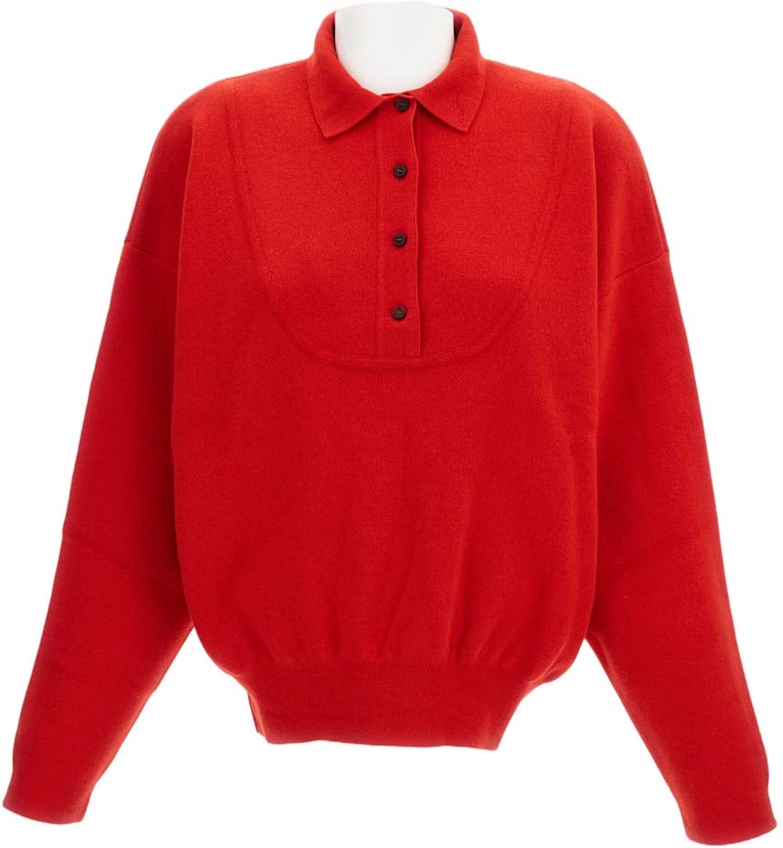 Jacquemus Heavyweight Virgin Wool And Cashmere Polo Sweater With Bib Panel Rood