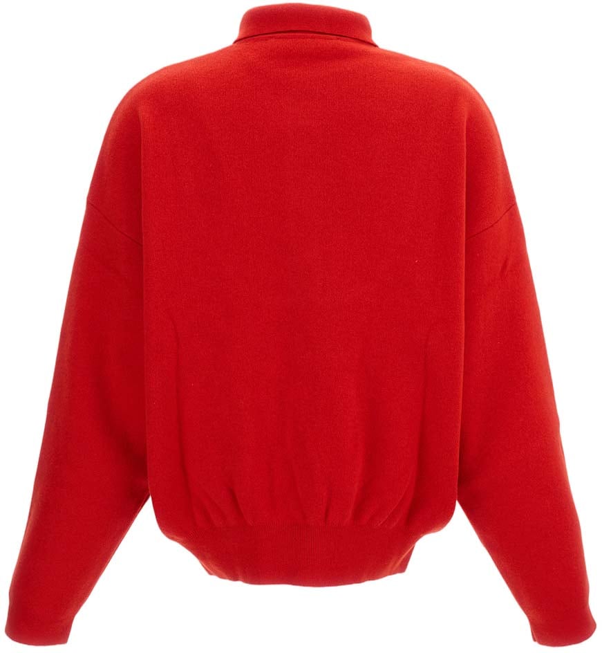 Jacquemus Heavyweight Virgin Wool And Cashmere Polo Sweater With Bib Panel Rood