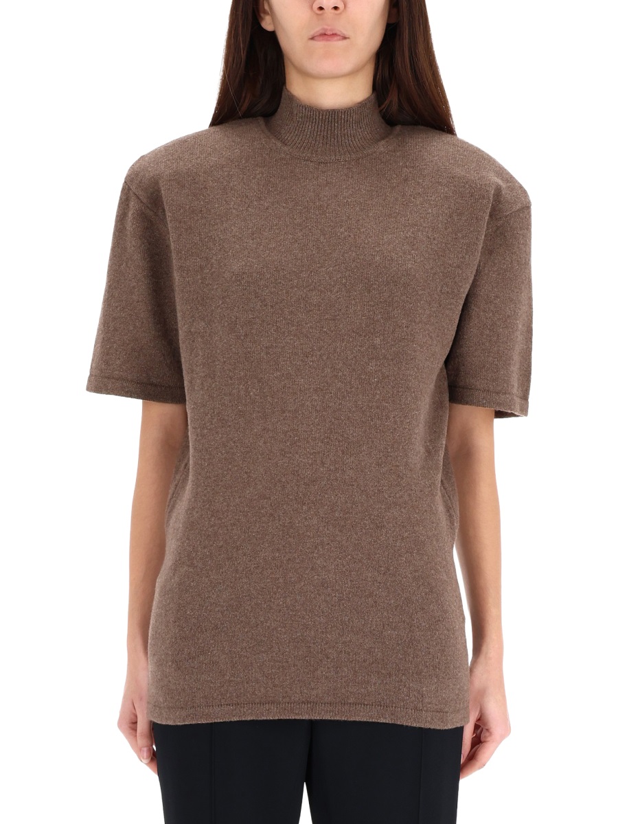 Jacquemus Chestnut Jersey High Neck Sweater Bruin