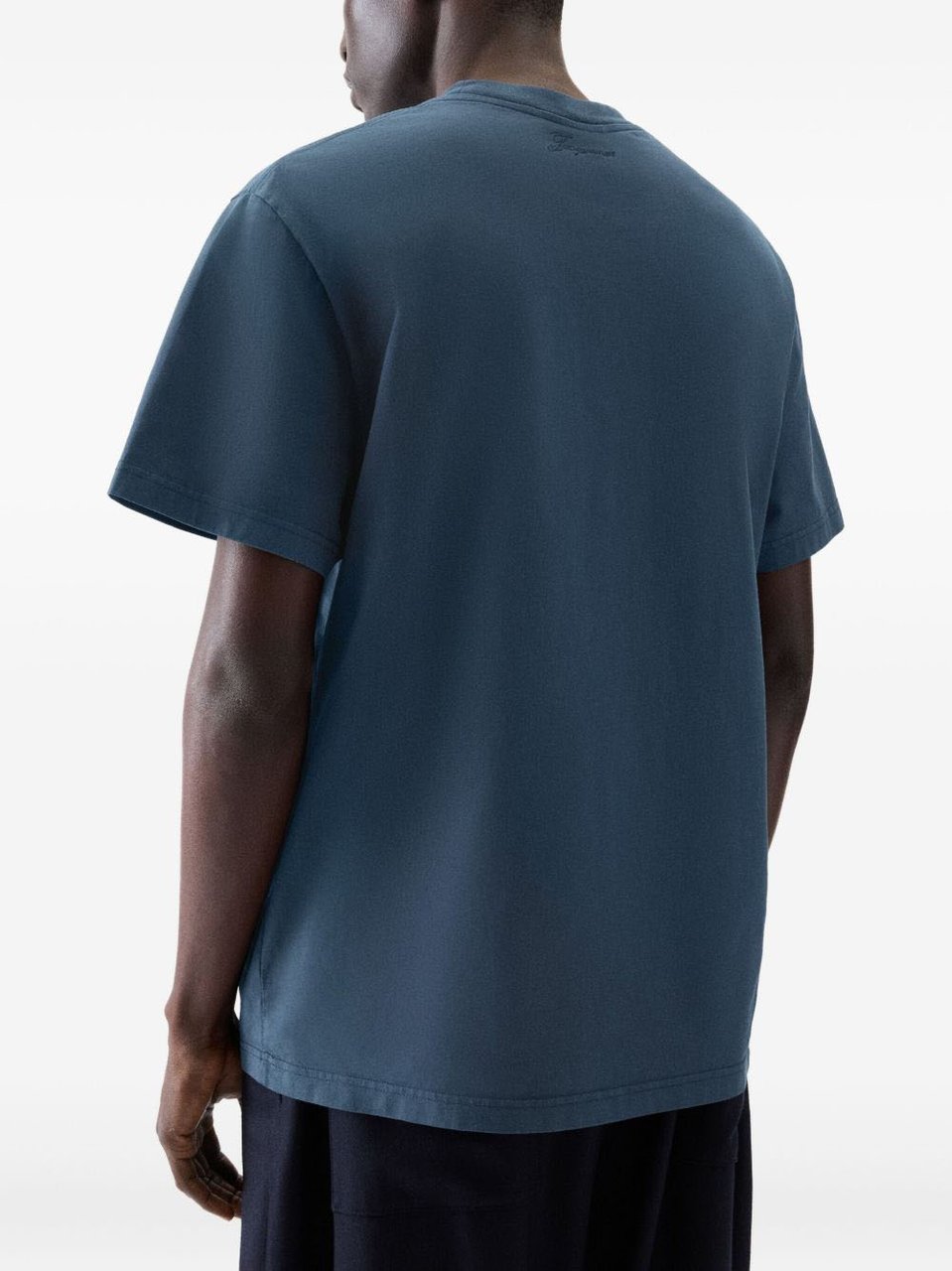 Jacquemus Navy Blue Embroidered Logo T-Shirt Zwart