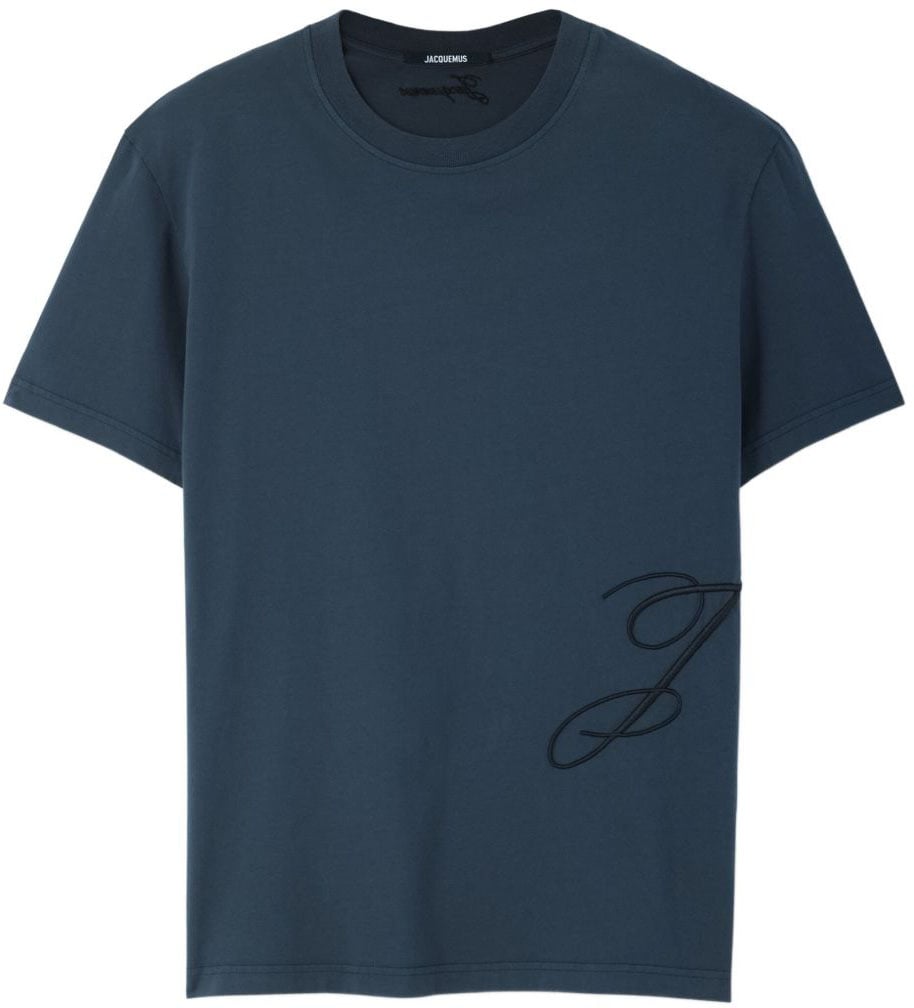 Jacquemus Navy Blue Embroidered Logo T-Shirt Zwart