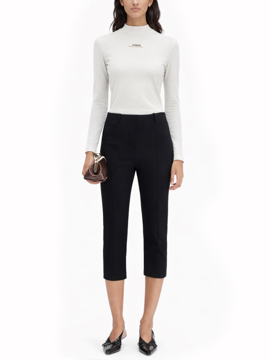 Jacquemus Fitted Cropped Rectangular Label Long-Sleeve T-Shirt Wit