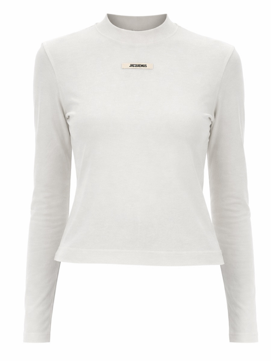 Jacquemus Fitted Cropped Rectangular Label Long-Sleeve T-Shirt Wit