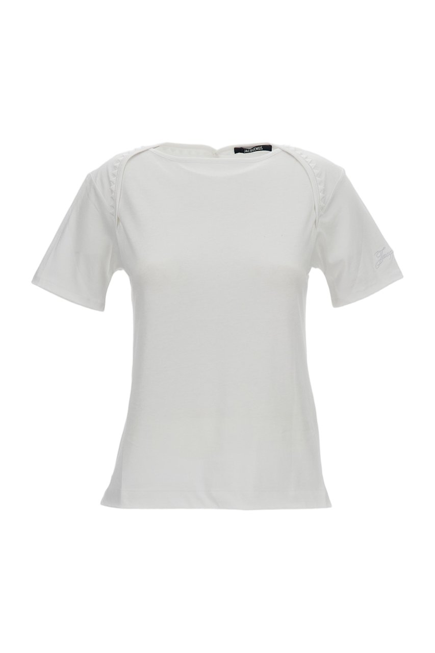 Jacquemus Short-Sleeved Cotton T-Shirt with Passementerie Trim and Embroidered Logo Wit