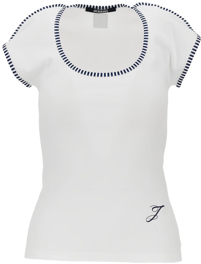 Jacquemus White Striped Trim Fitted Short-Sleeved Top Wit