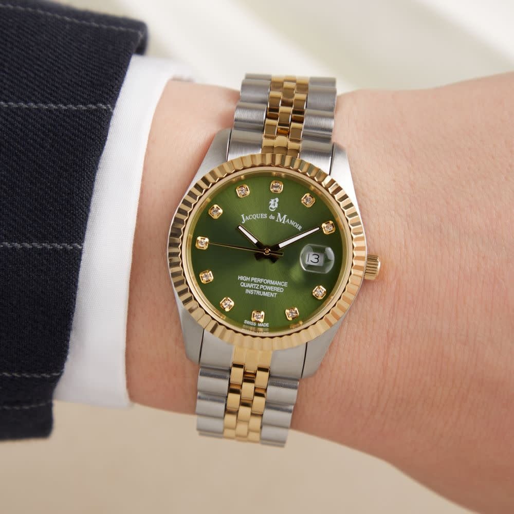 Jacques du Manoir Jacques du Manoir Horloge JWL01206 Inspiration Staal Bi-color met Groene Wijzerplaat 31mm Goud