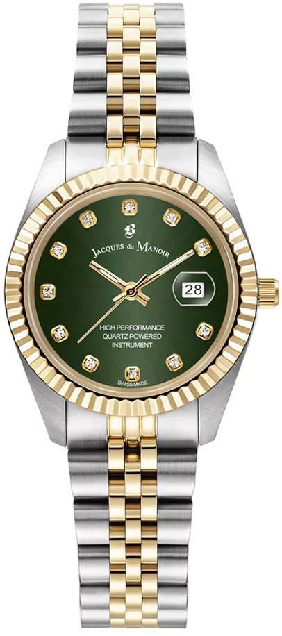 Jacques du Manoir Jacques du Manoir Horloge JWL01206 Inspiration Staal Bi-color met Groene Wijzerplaat 31mm Goud