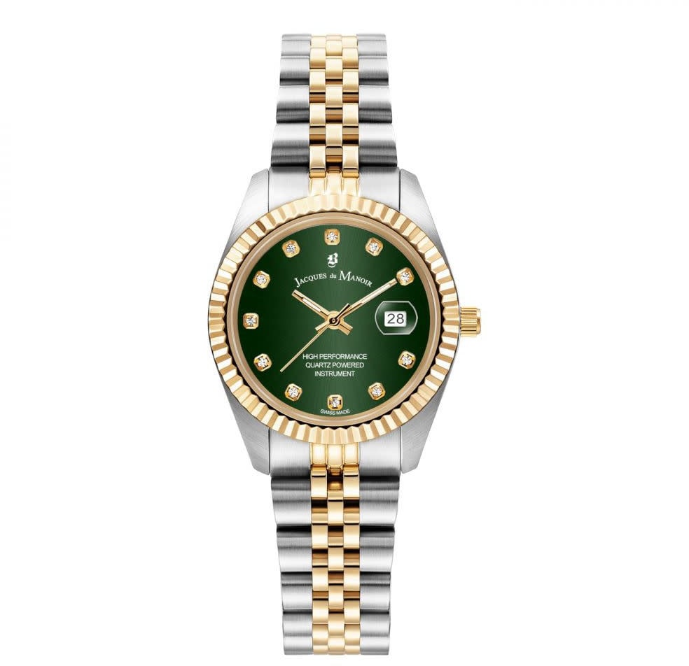 Jacques du Manoir Jacques du Manoir Horloge JWL01206 Inspiration Staal Bi-color met Groene Wijzerplaat 31mm Goud