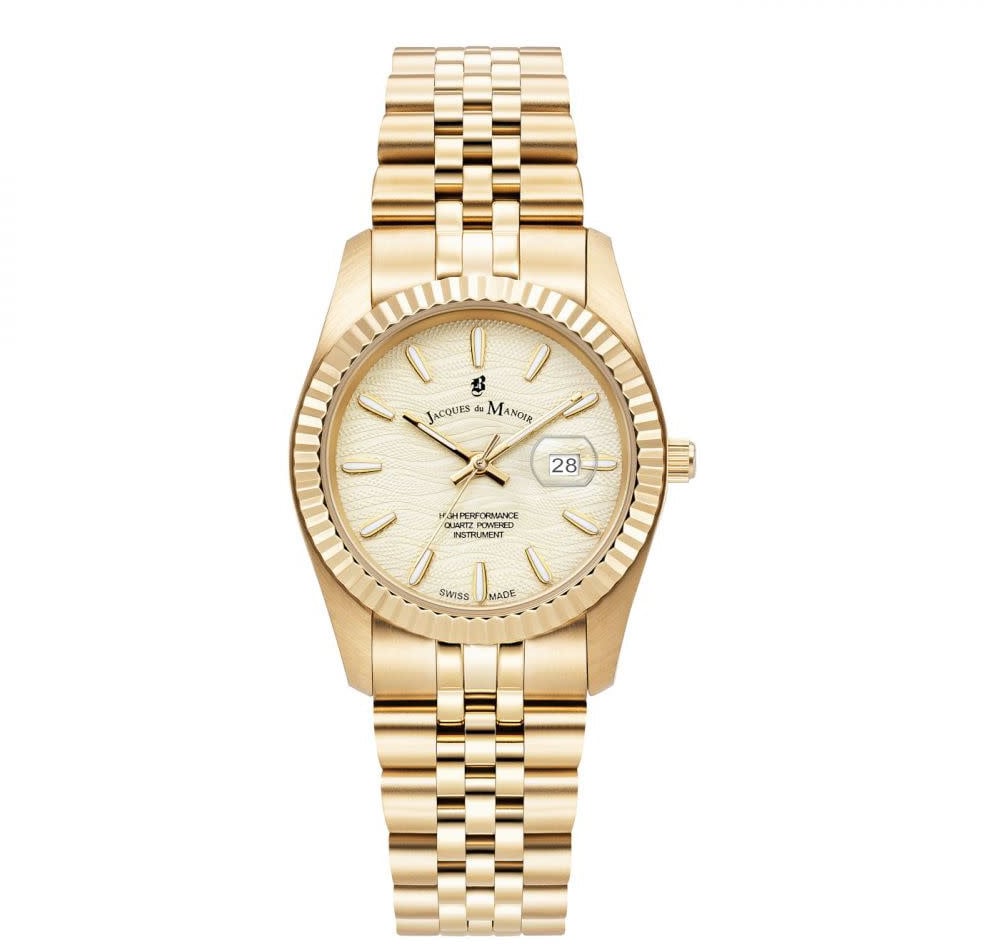 Jacques du Manoir Jacques du Manoir Horloge JWL01804 Staal met Geelgouden Plating en Gouden Reliëf Wijzerplaat 34mm Goud