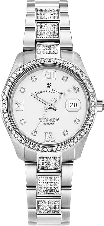 Jacques du Manoir Jacques du Manoir Horloge JLW01901 Staal met Witte Wijzerplaat en Zirkonia 31mm Zilver