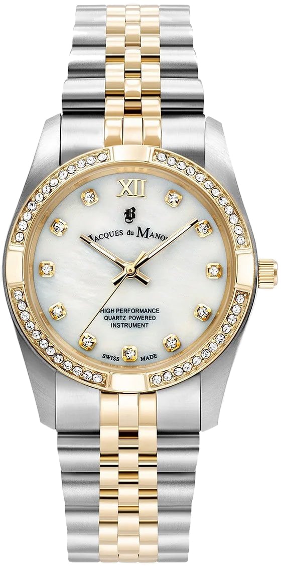 Jacques du Manoir Horloge JWL02002 Staal Bi-color met MOP Wijzerplaat met Zirkonia 34mm Zilver