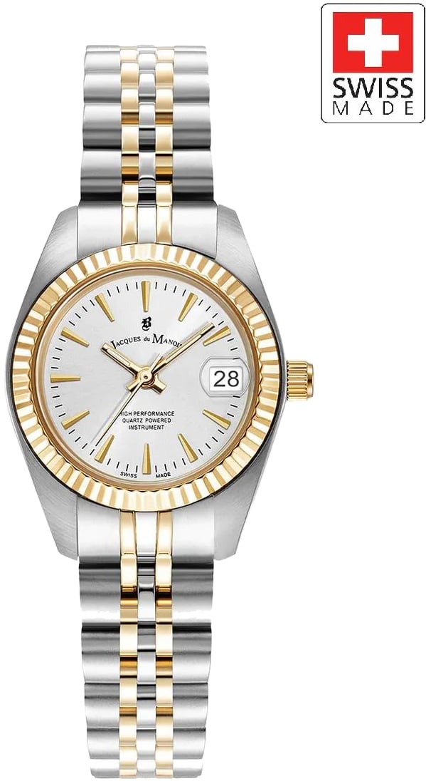 Jacques Du Manoir Horloge JWL02101 Staal Bi-color Quartz Swiss Made 26mm Zilver