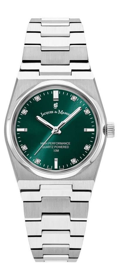 Jacques du Manoir Jacques du Manoir Horloge JWL03603 Horizon Staal Quartz Swiss Made met Groene Wijzerplaat 31mm Donkergroen