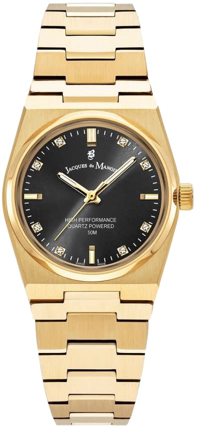 Jacques du Manoir Jacques du Manoir Horloge JWL03604 Horizon Staal met Geelgouden Plating Quartz Swiss Made met Zwarte Wijzerplaat 31mm Divers