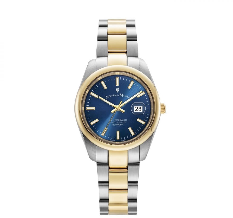 Jacques du Manoir Jacques du Manoir Horloge JWL03805 Inspiration Allure Staal Bi-color met Blauwe Wijzerplaat 32mm Goud
