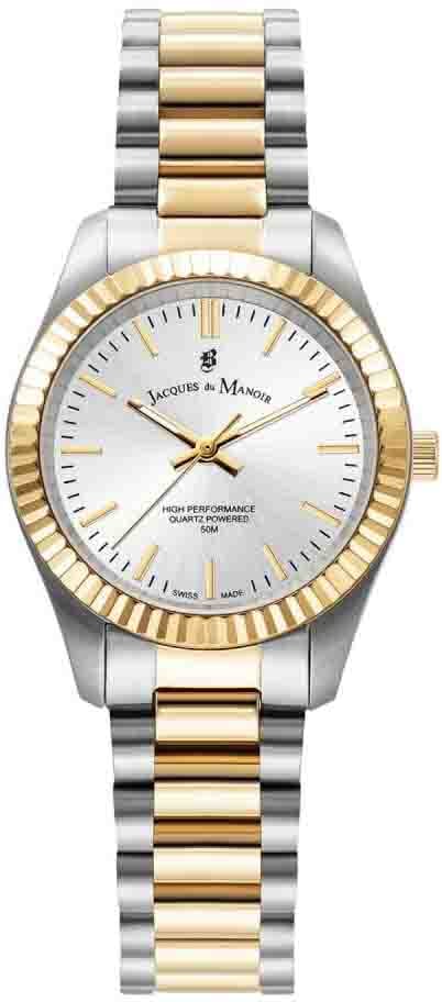 Jacques du Manoir Jacques du Manoir Horloge JWL03905 Insperation Prime Staal Bi-color Quartz Siss Made 50m Waterdicht 31mm Zilver