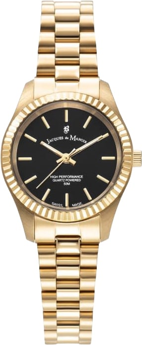 Jacques Du Manoir Horloge JWL04007 Inspiration staal Goudkleurig met zwarte wijzerplaat 26.5MM Goud