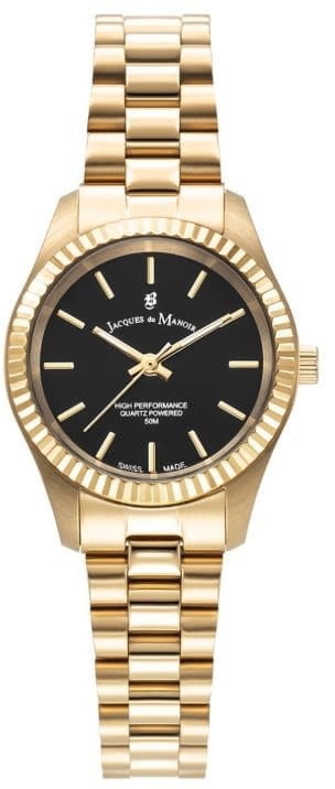Jacques Du Manoir Horloge JWL04007 Inspiration staal Goudkleurig met zwarte wijzerplaat 26.5MM Goud