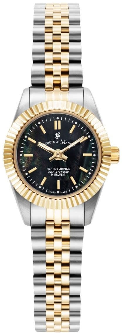Jacques du Manoir Jacques Du Manoir JWL05105 Inspiration Horloge Staal Bi-Color met zwarte wijzerplaat maat 22 mm Goud