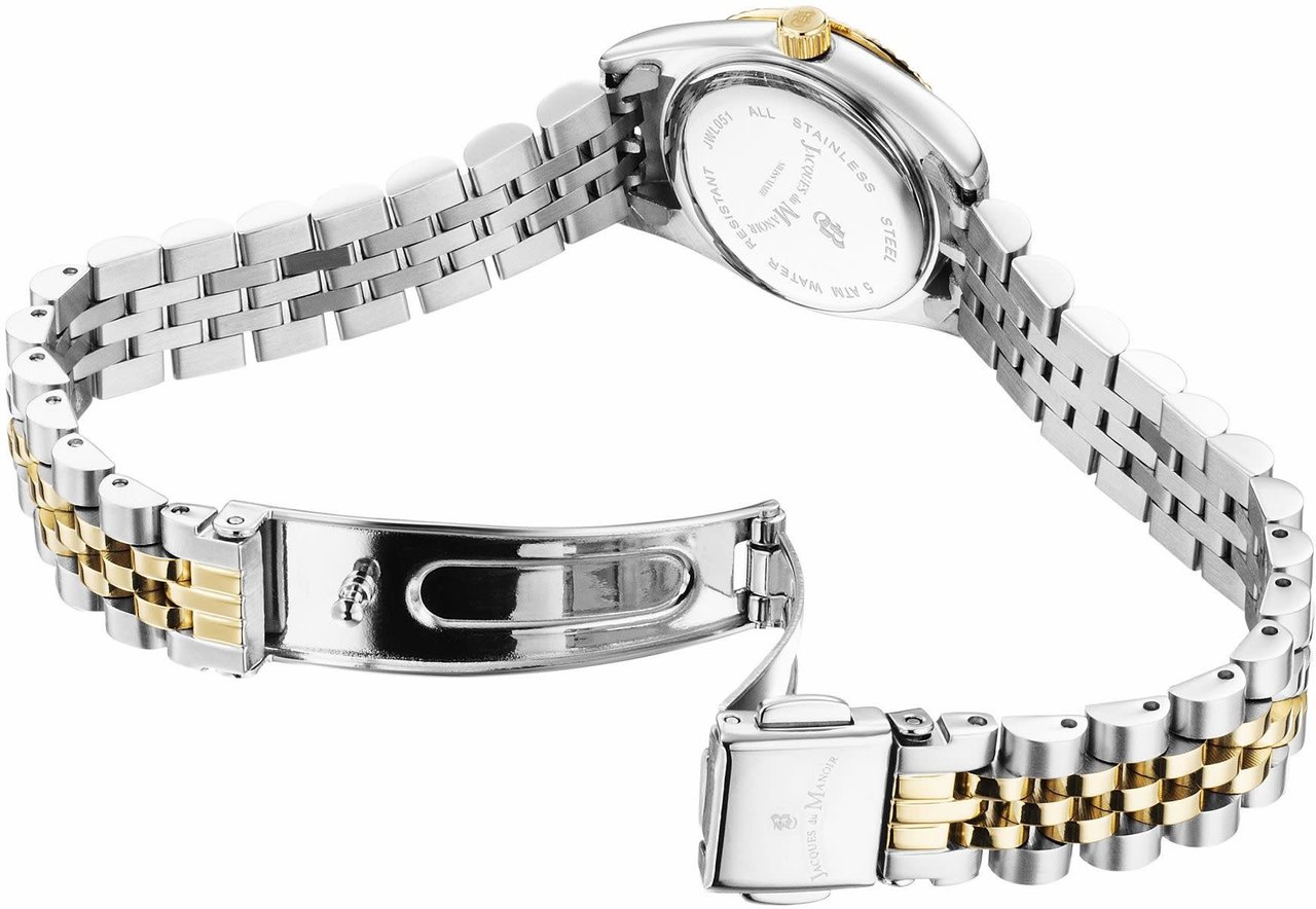 Jacques du Manoir Jacques Du Manoir JWL05105 Inspiration Horloge Staal Bi-Color met zwarte wijzerplaat maat 22 mm Goud