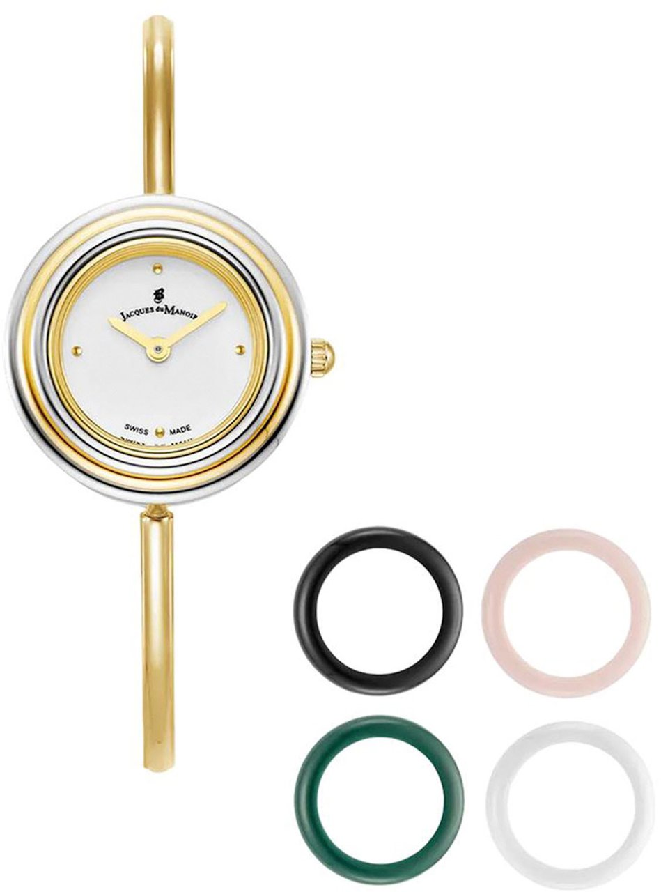 Jacques du Manoir Jacques Du Manoir JWL05401 Aurora Horloge Staal Goudkleurig  met witte wijzerplaat maat 26 mm met 4 verschillende ringen Goud