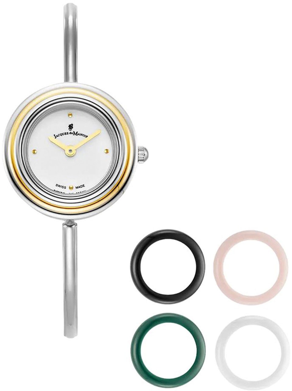 Jacques du Manoir Jacques Du Manoir JWL05403 Aurora Horloge Staal Bi-Color  met witte wijzerplaat maat 26 mm met 4 verschillende ringen Zilver
