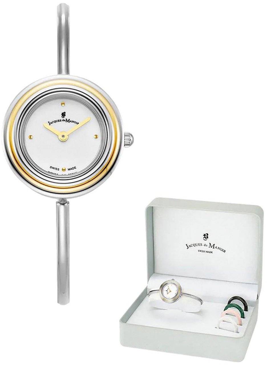 Jacques du Manoir Jacques Du Manoir JWL05403 Aurora Horloge Staal Bi-Color  met witte wijzerplaat maat 26 mm met 4 verschillende ringen Zilver
