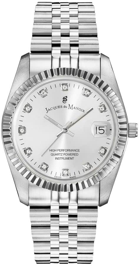 Jacques du Manoir Jaques du Manoir NR0.01 horloge dames staal met staalgrijze wijzerplaat bezet met zirconia Divers