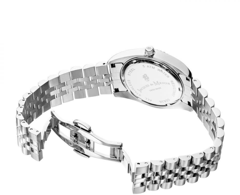 Jacques du Manoir Jacques du Manoir Horloge NRO.05 Inspiration Staal Quartz Swiss Made met Zwarte Wijzerplaat en Zirkonia 36mm Divers
