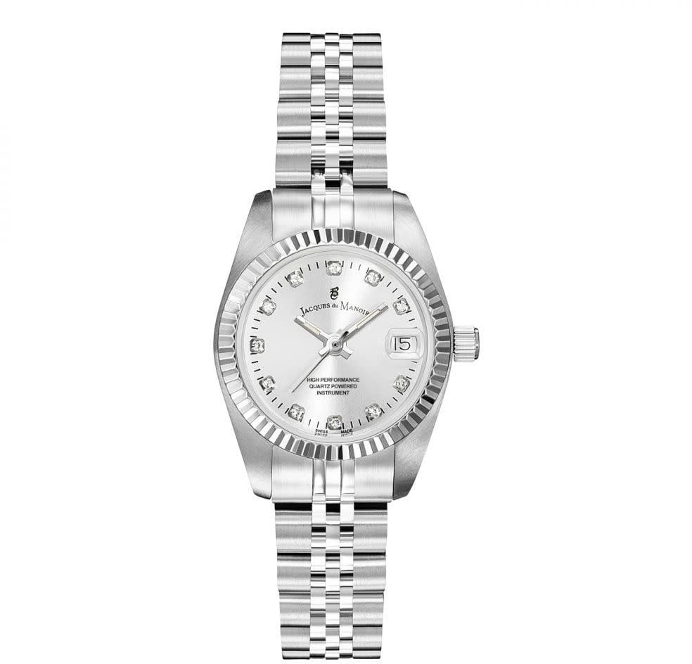 Jacques du Manoir Jacques du Manoir Horloge NRO.02 Inspiration Staal Quartz Swiss Made met Zirkonia 28mm Zilver