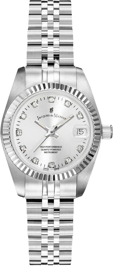 Jacques du Manoir Jacques du Manoir Horloge NRO.02 Inspiration Staal Quartz Swiss Made met Zirkonia 28mm Zilver